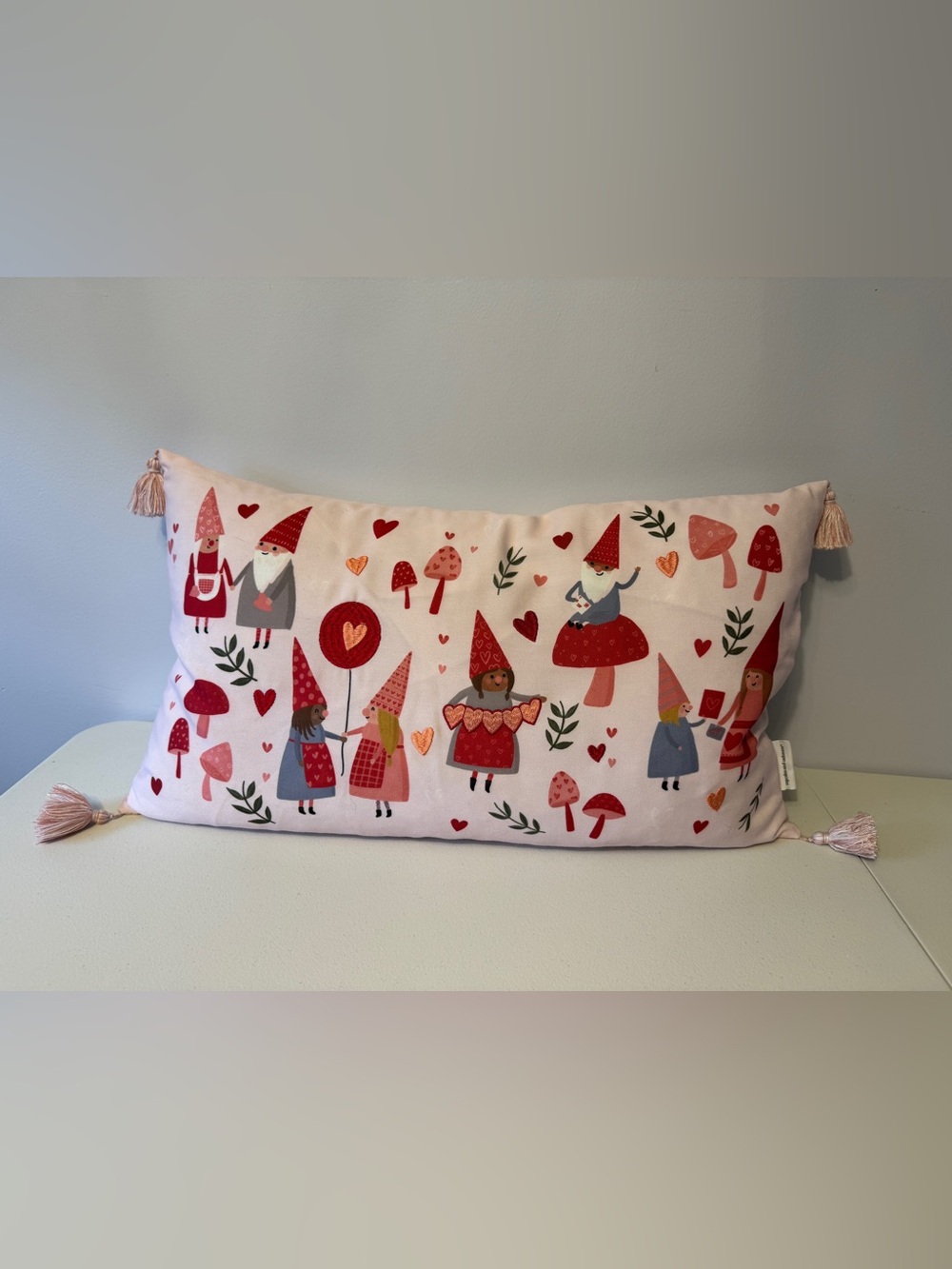cupcakes & cashmere Gnome & Heart Print Pillow with Tassels